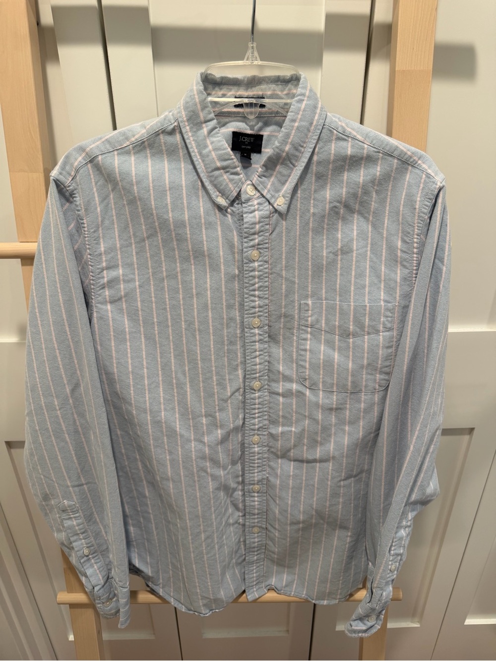 J. Crew Light Blue and White Stripe Oxford Button-Down Shirt